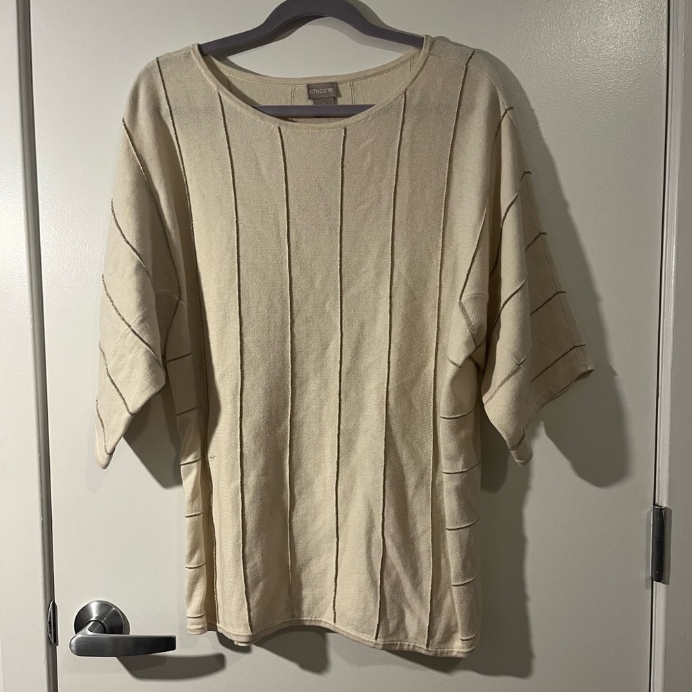 Chico's Light Tan & Gold Knit Top